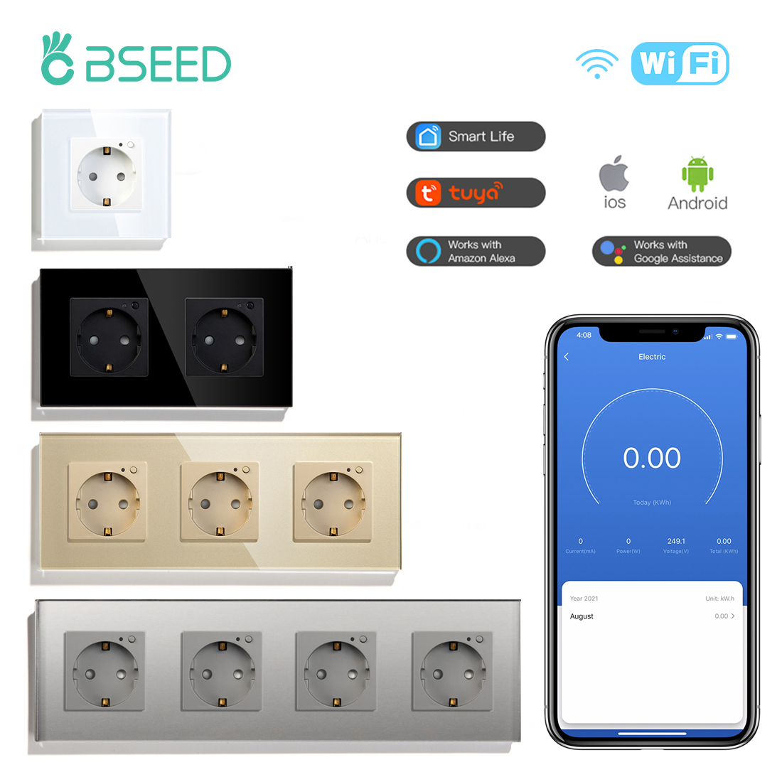 Smart Plug Energy Monitoring Wifi - BSEED EU Steker Stop Kontak Pintar