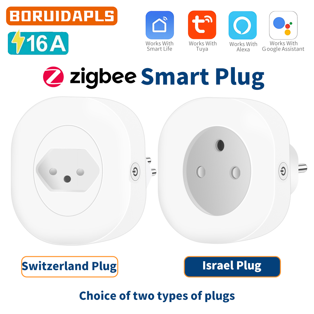 Smart Plug Zigbee 16A - BORUIDAPLS Swiss Israel Plug Tuya Smart
