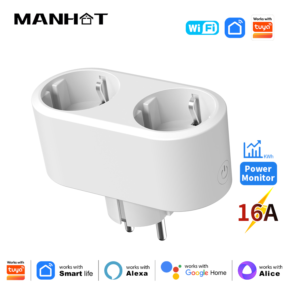 Smart Socket 16A Tuya App - Manhot Soket Pintar WIFI 2in1, Steker