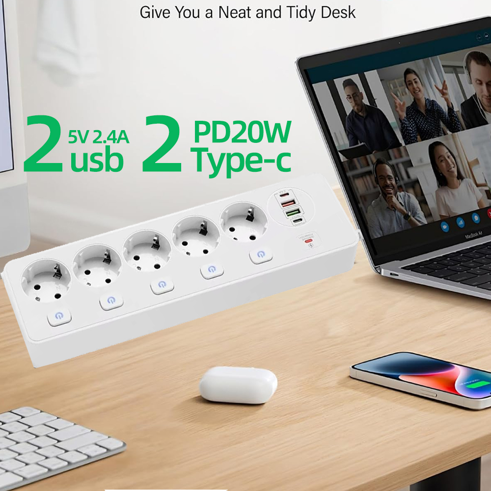 Stop Kontak Listrik Pintar EU  - Smart Power Strip 4 Outlet Usb ulasan dan harga