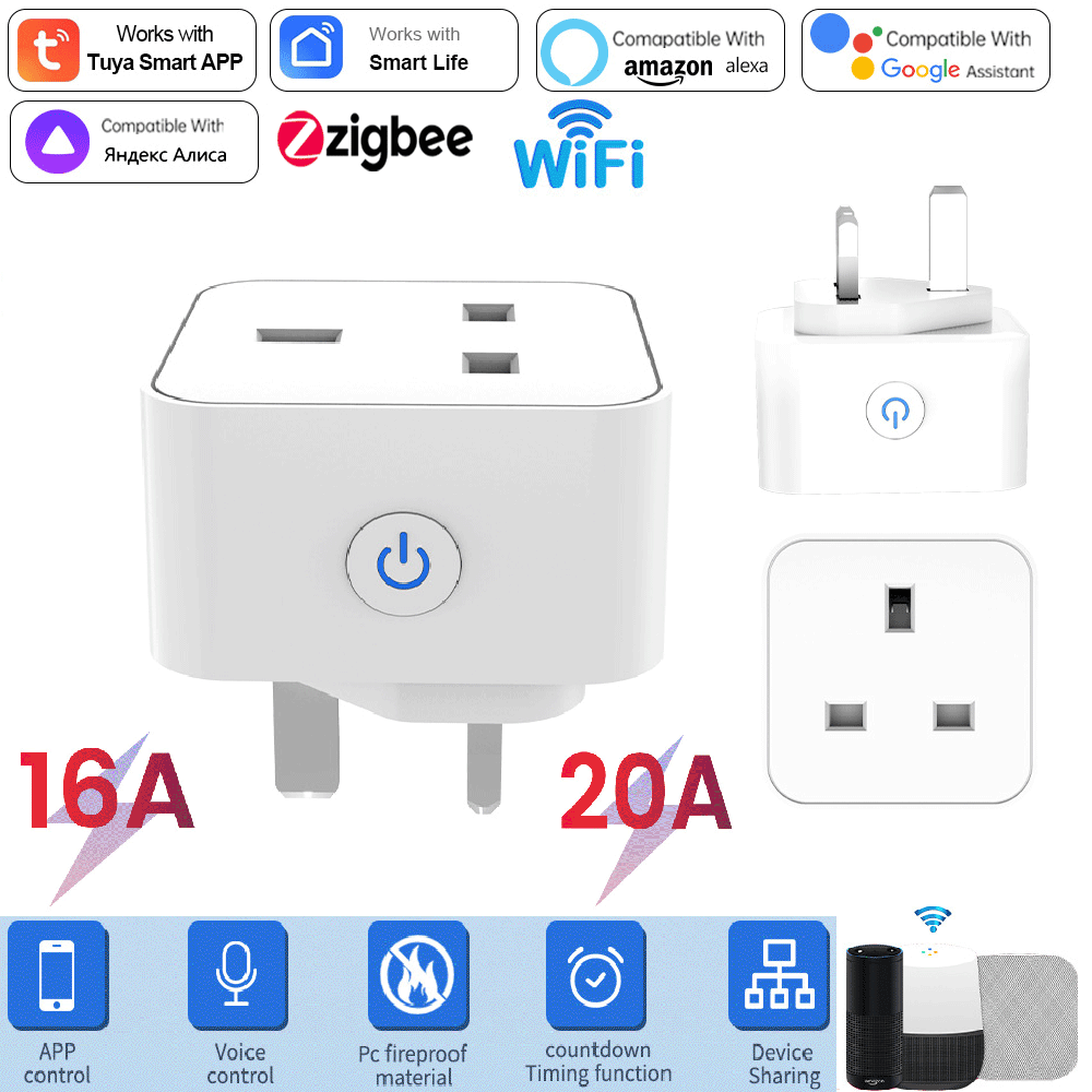 Tuya Smart Socket 16A/20A WiFi - Smart Plug Zigbee 16A ulasan dan harga