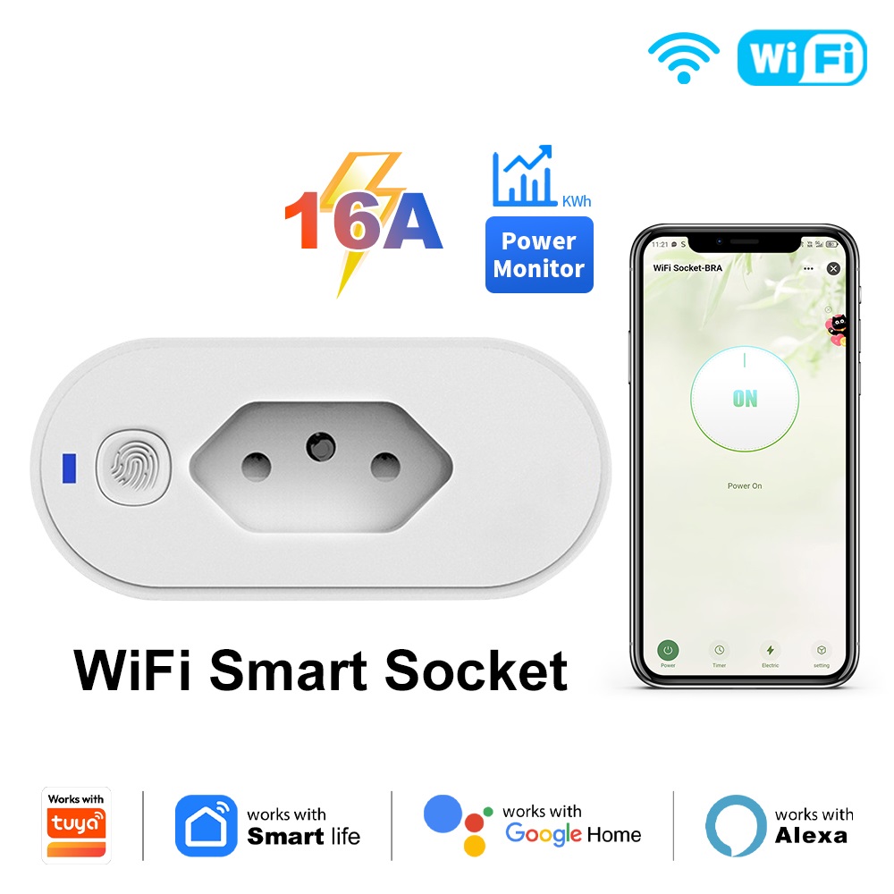 Stop Kontak Pintar Wifi Brasil - Smart Socket 16A Tuya App ulasan dan harga