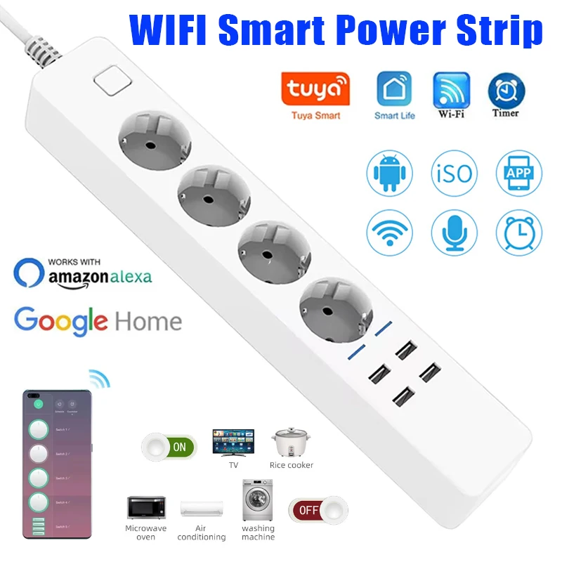 Stop Kontak Pintar dengan Wifi - Smart Power Strip 4 Outlet Usb ulasan dan harga