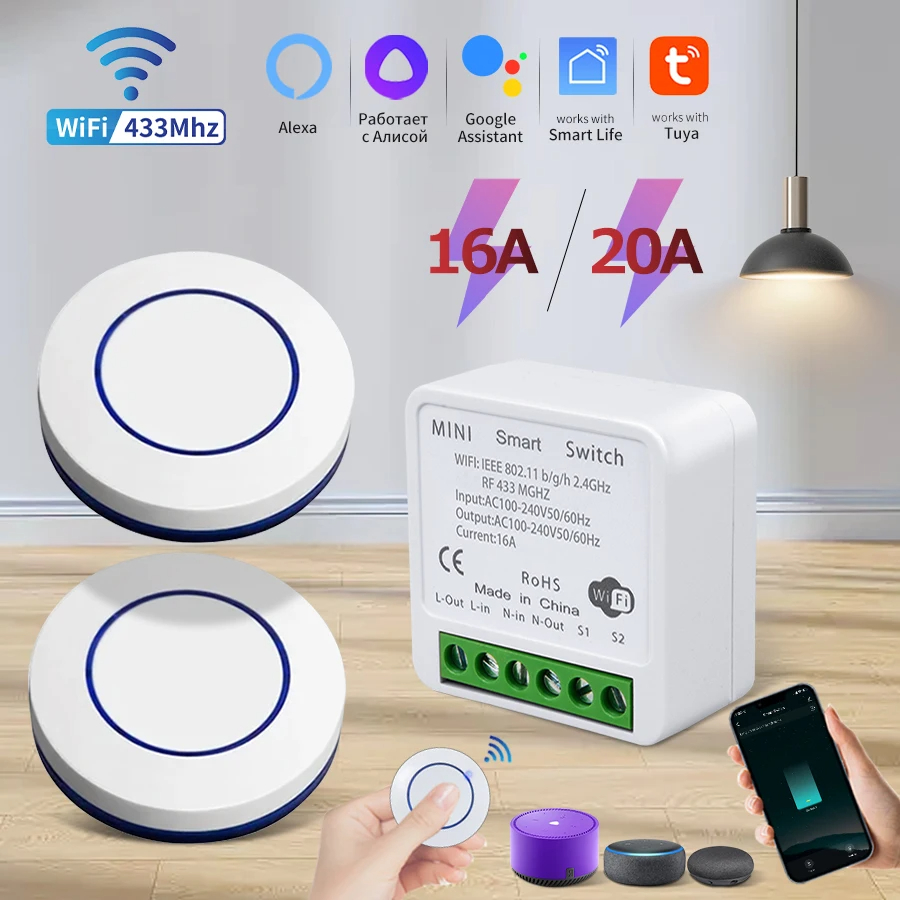 16A/20A RF433Mhz Bekerja denga - Smart Plug Mini Alexa Google ulasan dan harga